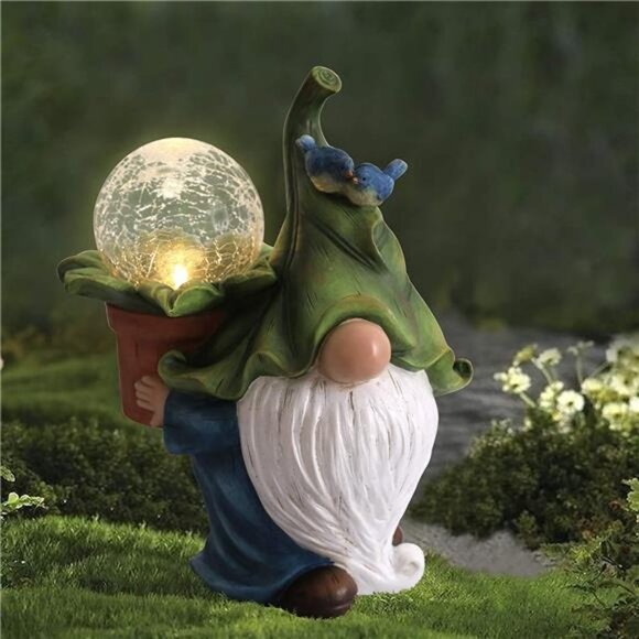 10.7'' Resin Gnome Figurine Carrying Magic Orb with Solar LED Lights - Picture 5 of 6